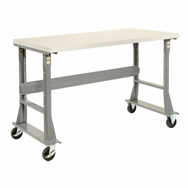Global Industrial 60 x 30 Mobile Fixed Height Flared Leg Workbench, ESD Safety Edge Gray 250222A